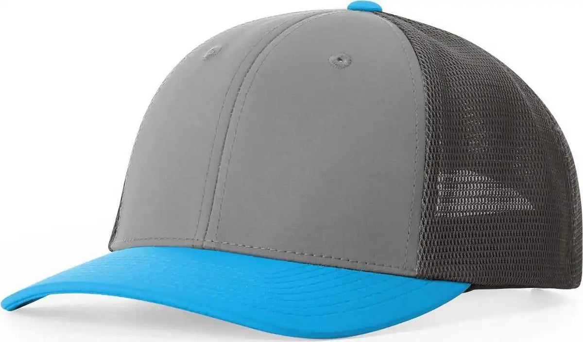 Richardson 173 Hood River Performance Trucker Caps - Cement Gray Dark Charcoal Pool Blue - Osfm