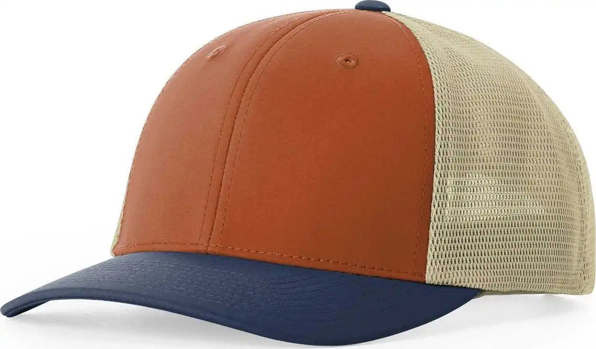 Richardson 173 Hood River Performance Trucker Caps - Desert Orange Light Khaki Insignia Blue - Tan Navy / Osfm