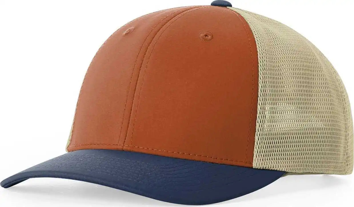 Richardson 173 Hood River Performance Trucker Caps - Desert Orange Light Khaki Insignia Blue - Tan Navy / Osfm