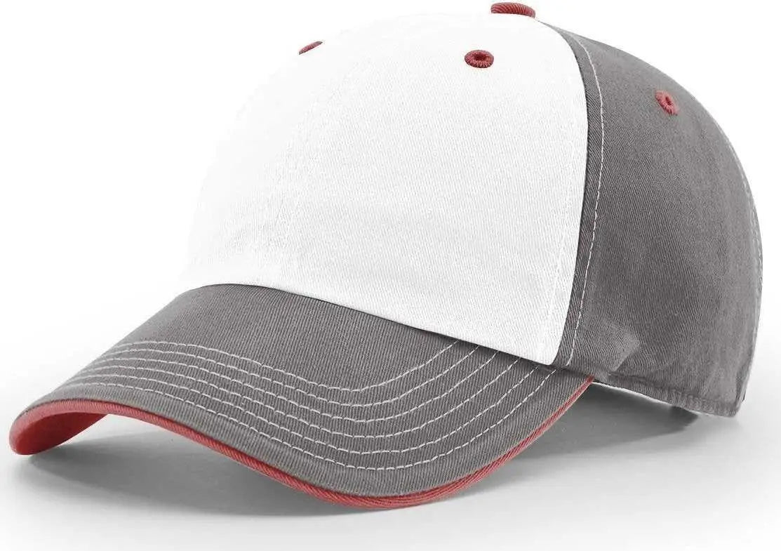 Richardson 322 Washed Chino Charcoal Caps - White Cardinal