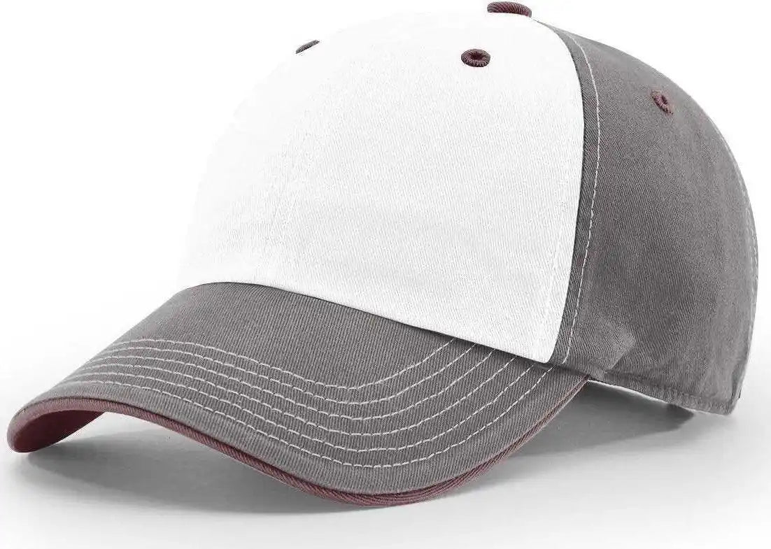 Richardson 322 Washed Chino Charcoal Caps - White Maroon - Osfm