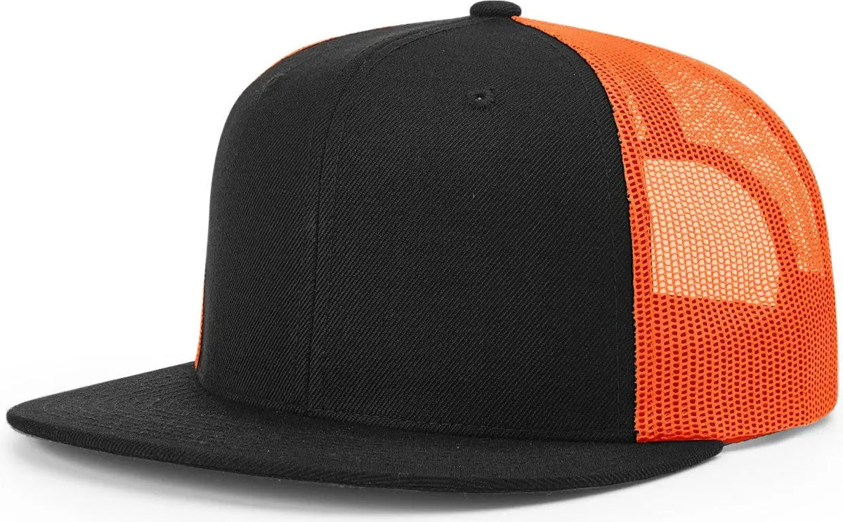 Richardson 511 Acrylic-wool Blend Flatbill Trucker Cap - Black Neon Orange - Osfm