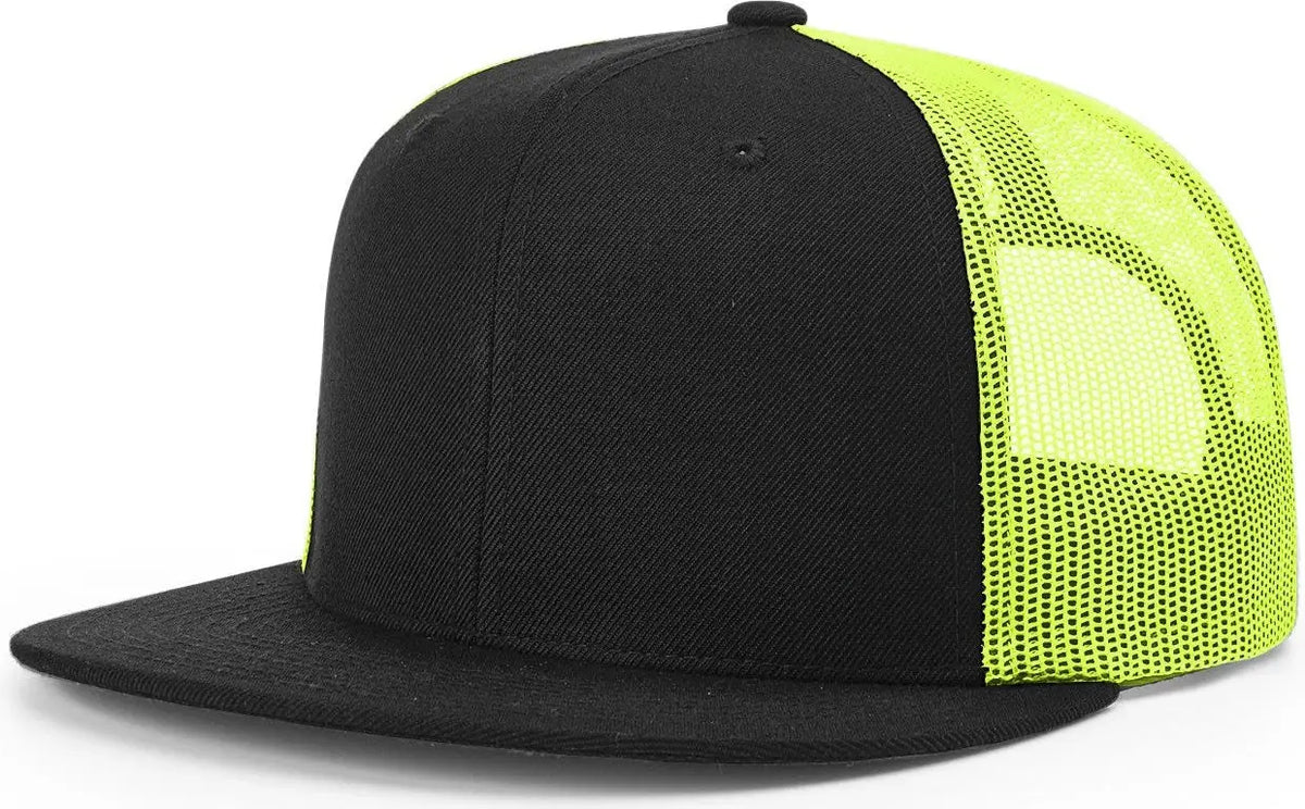 Richardson 511 Acrylic-wool Blend Flatbill Trucker Cap - Black Neon Yellow - Osfm