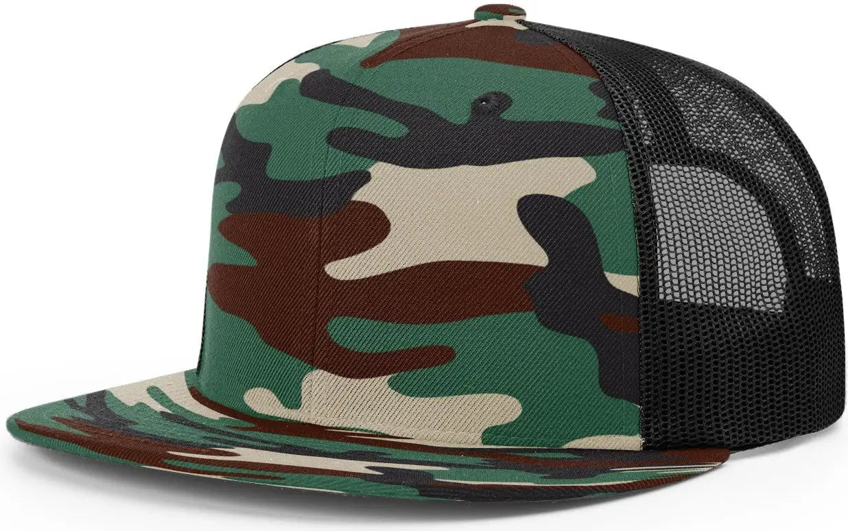 Richardson 511 Acrylic-wool Blend Flatbill Trucker Cap - Green Camo Black - Osfm