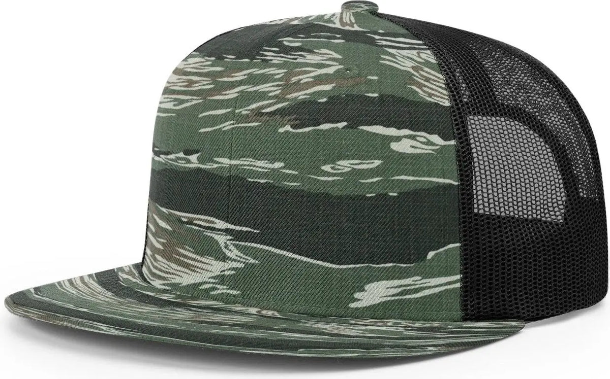Richardson 511 Acrylic-wool Blend Flatbill Trucker Cap - Tiger Camo Black - Osfm