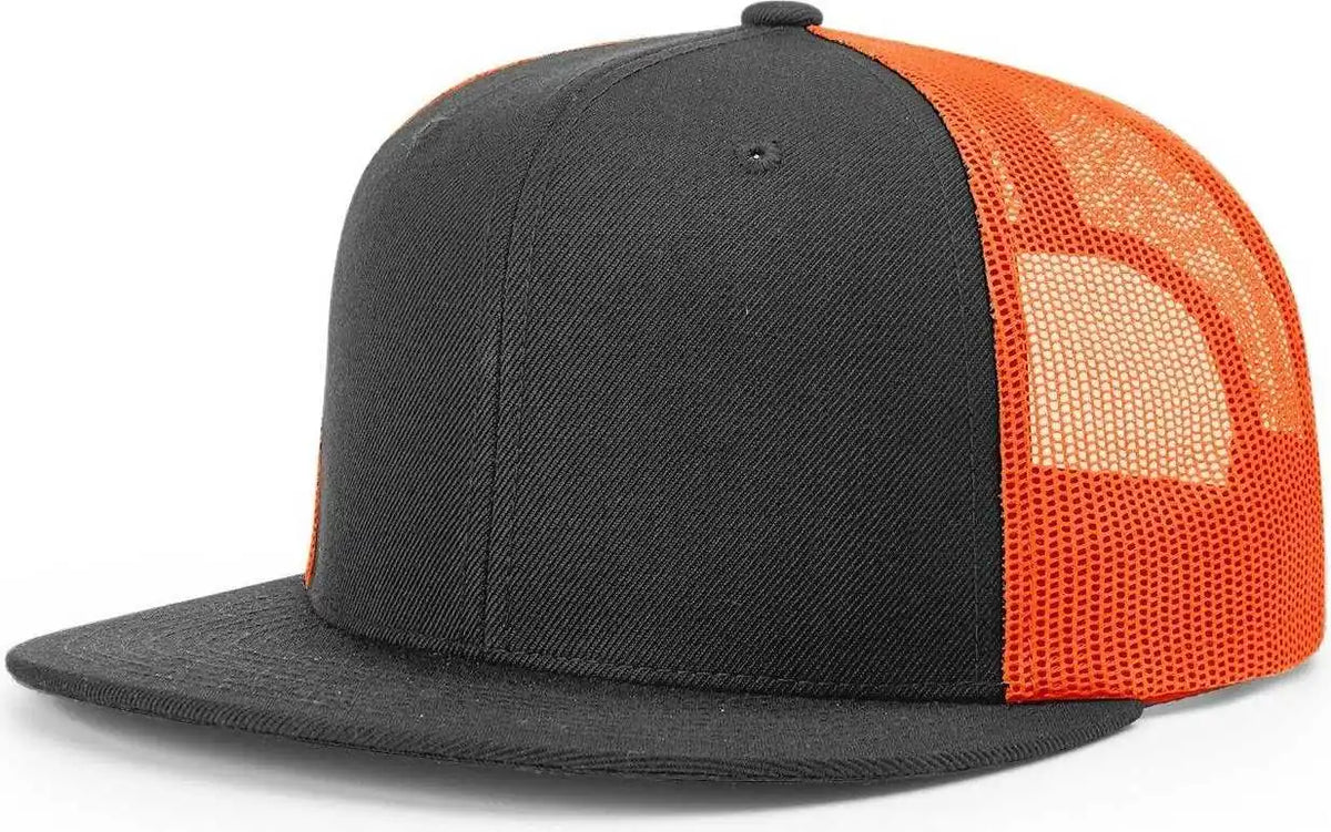 Richardson 511 Wool Blend Flat Bill Trucker Caps Black Neon Orange / Osfm