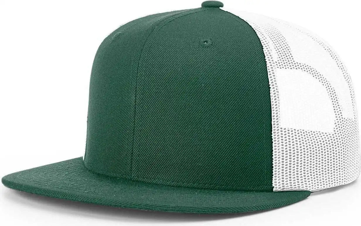 Richardson 511 Wool Blend Flat Bill Trucker Caps - Dark Green White - Forest / Osfm