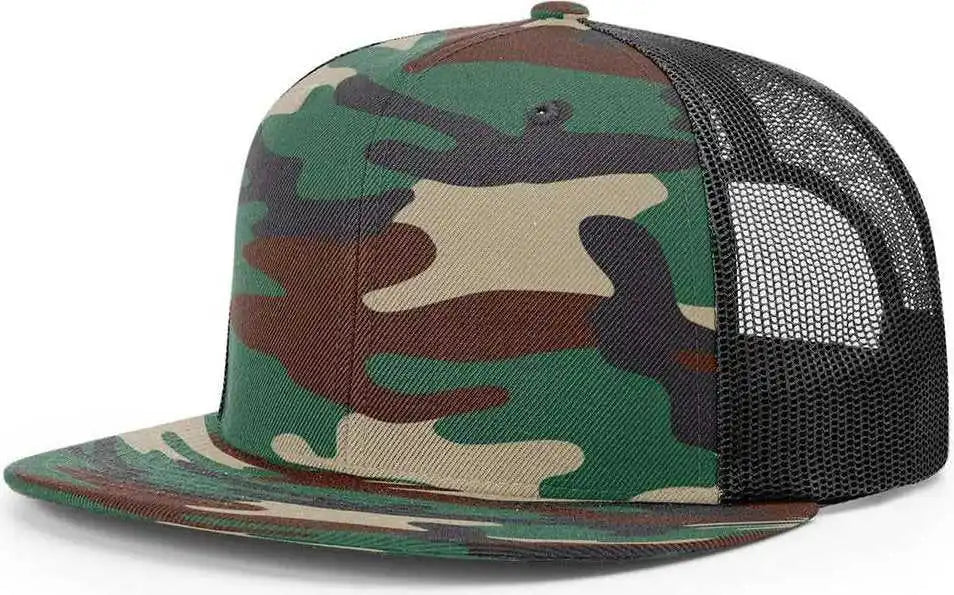 Richardson 511 Wool Blend Flat Bill Trucker Caps - Green Camo Black - Osfm
