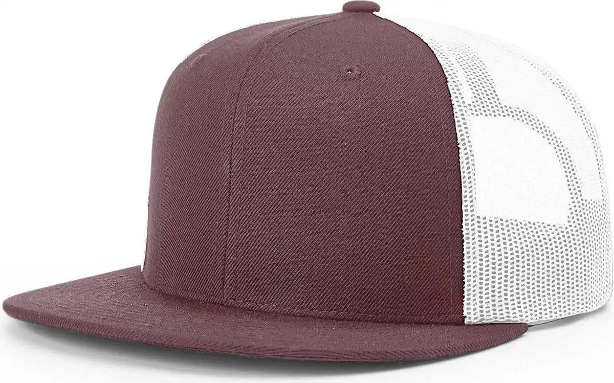 Richardson 511 Wool Blend Flat Bill Trucker Caps Maroon White / Osfm