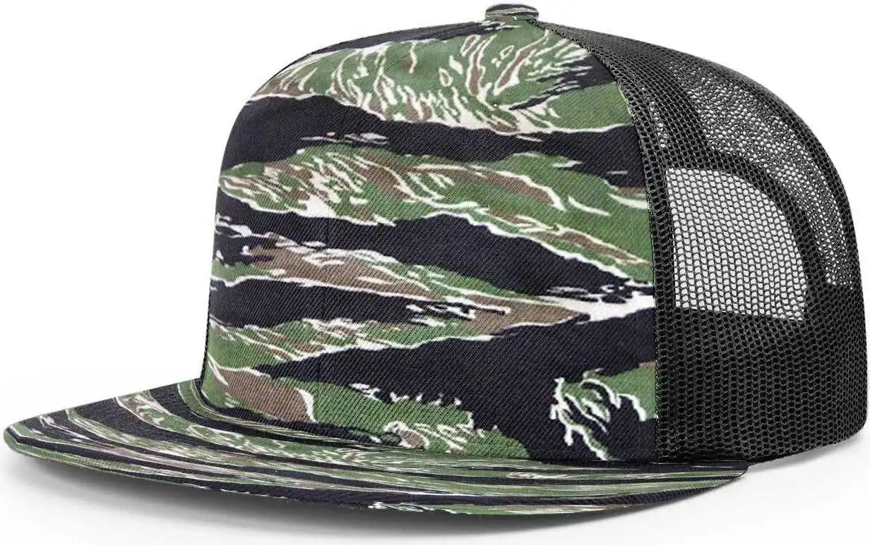 Richardson 511 Wool Blend Flat Bill Trucker Caps - Tiger Camo Black - Osfm