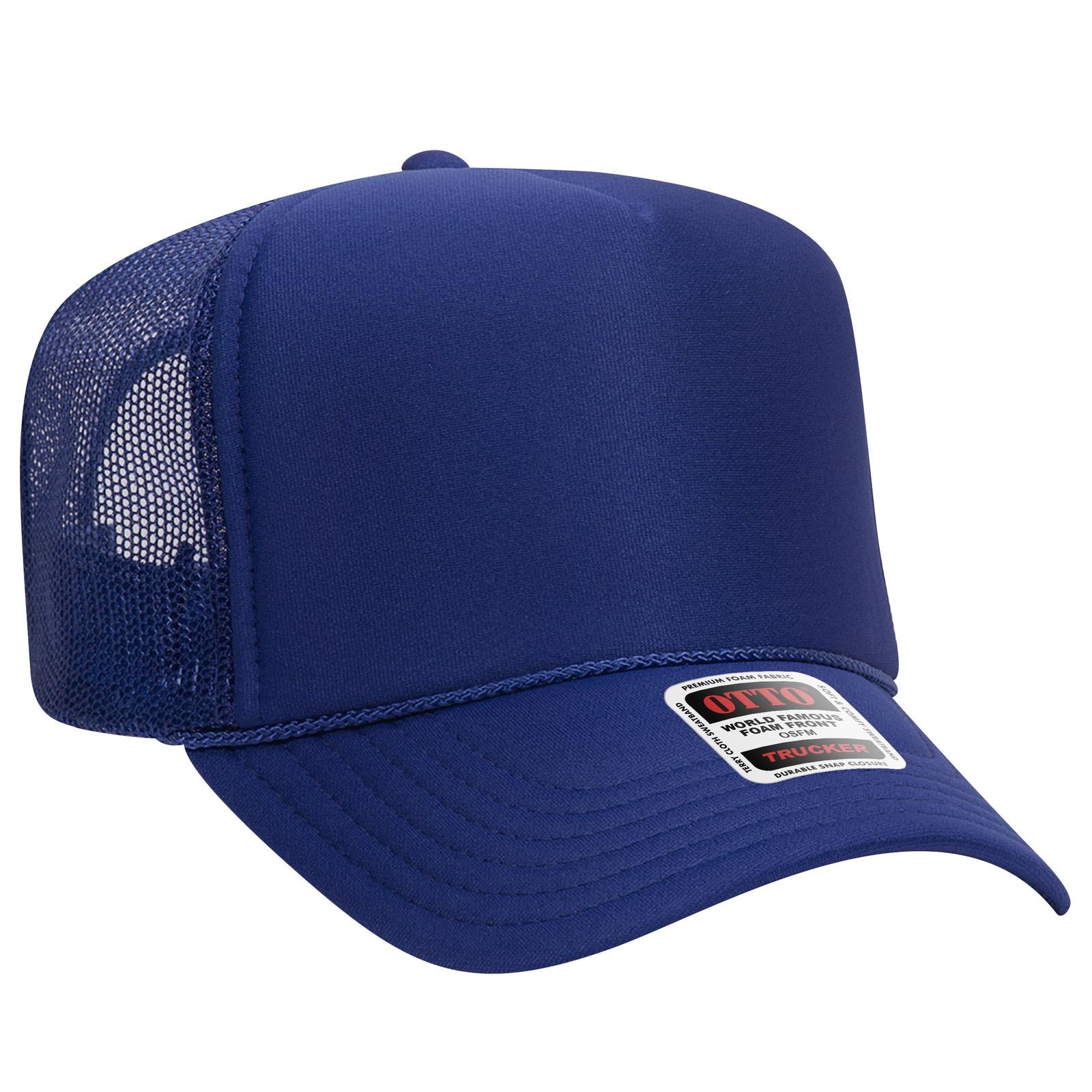 Right View of 001 - Royal OTTO CAP 5 Panel High Crown Mesh Back Trucker Hat