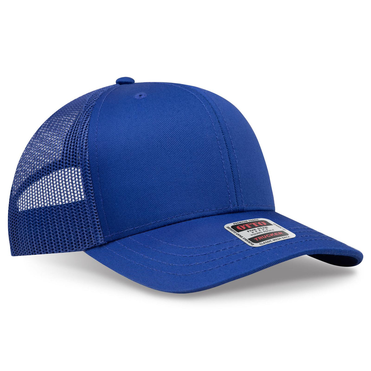 Right View of 001 - Royal OTTO CAP 6 Panel Mid Profile Mesh Back Trucker Hat