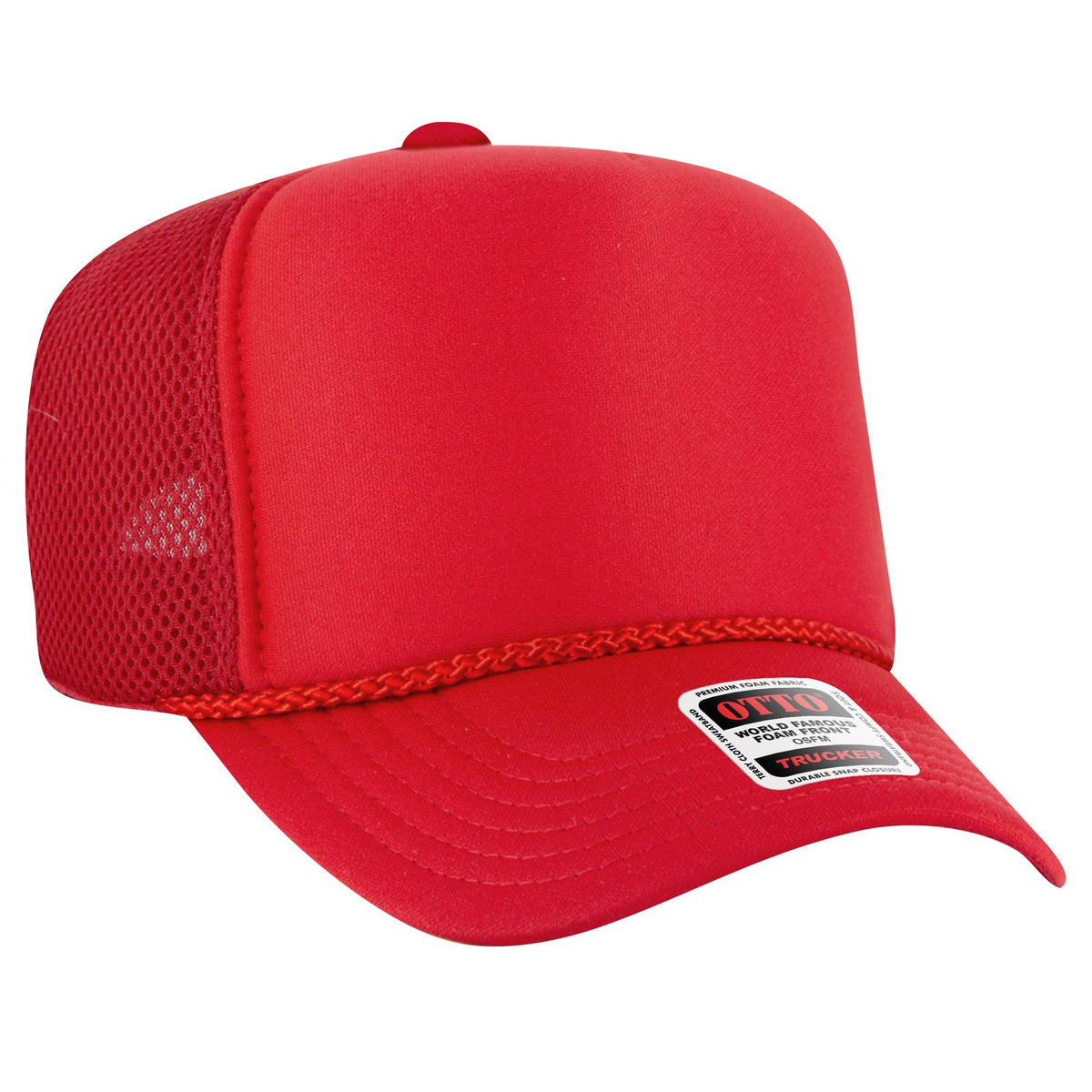 Right View of 002 - Red OTTO CAP 5 Panel High Crown Air Mesh Back Trucker Hat