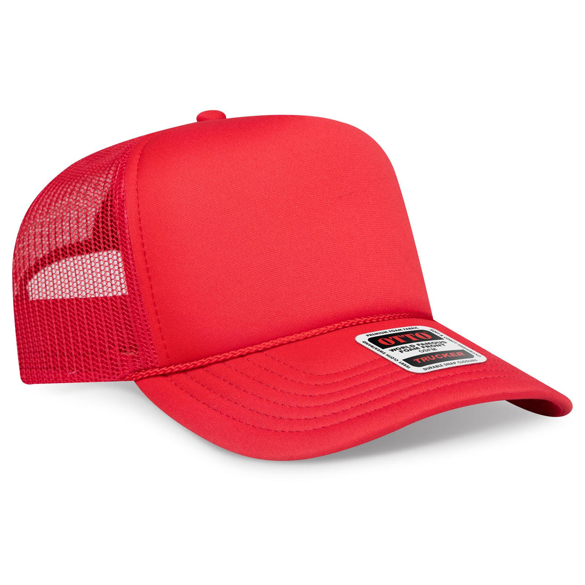 Right View of 002 - Red OTTO CAP 5 Panel High Crown Mesh Back Trucker Hat