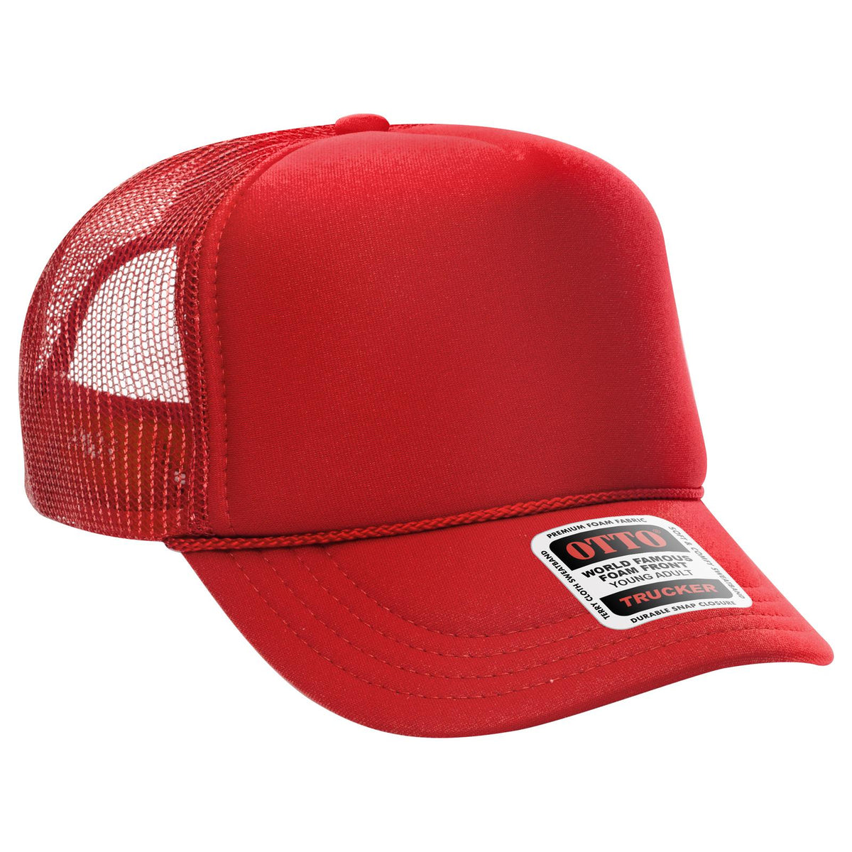 Right View of 002 - Red OTTO CAP 5 Panel High Crown Mesh Back Trucker Hat