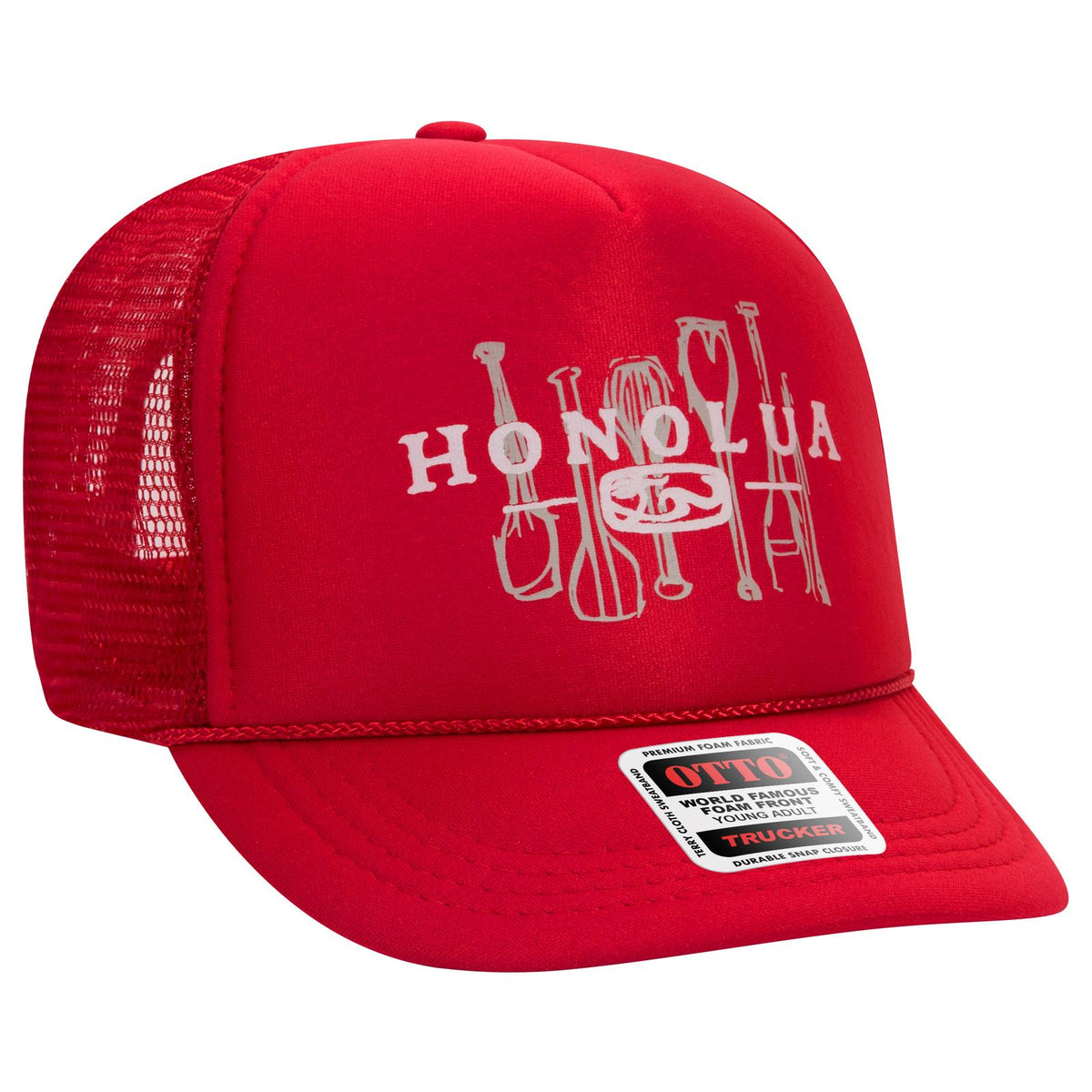 Right View of 002 - Red OTTO CAP 5 Panel High Crown Mesh Back Trucker Hat