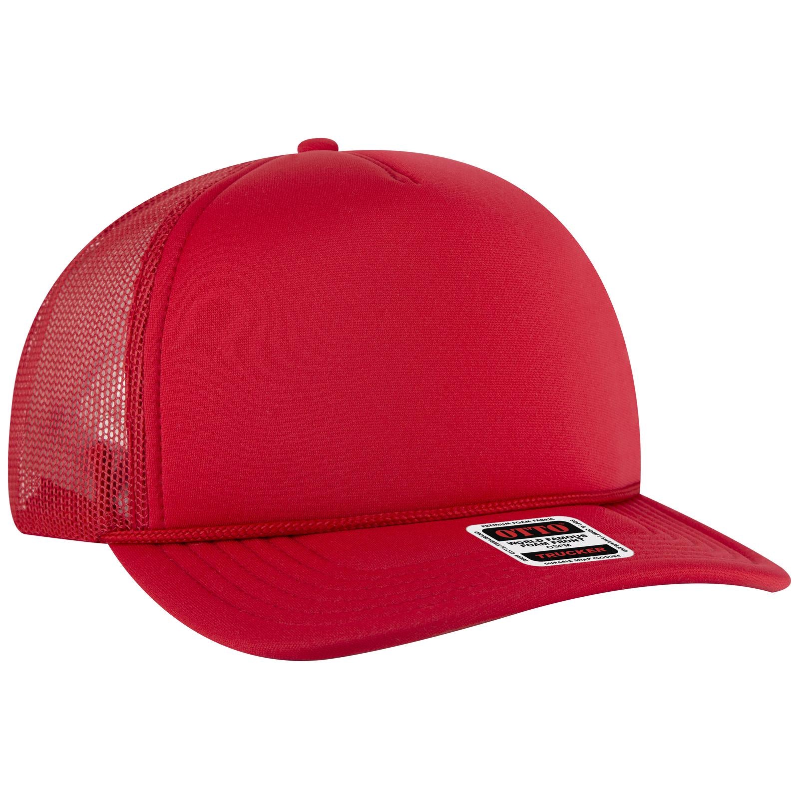Right View of 002 - Red OTTO CAP 5 Panel High Crown Mesh Back Trucker Hat