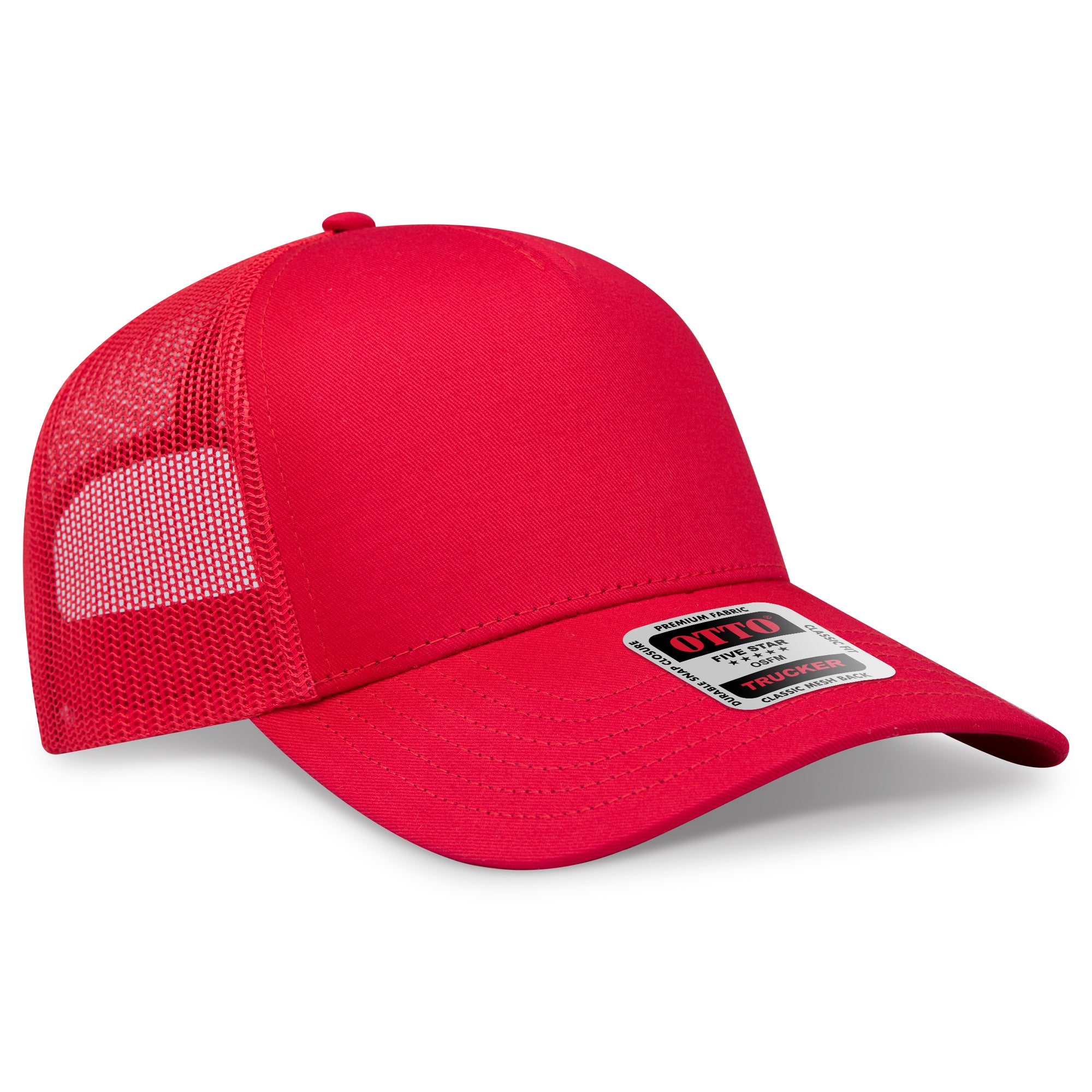Front View of 002 - Red OTTO CAP 5 Panel Low Profile Mesh Back Trucker Hat