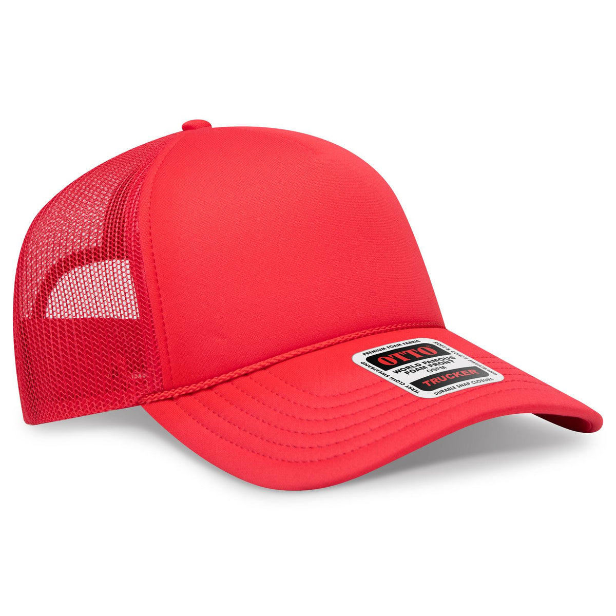 Right View of 002 - Red OTTO CAP 5 Panel Low Profile Mesh Back Trucker Hat