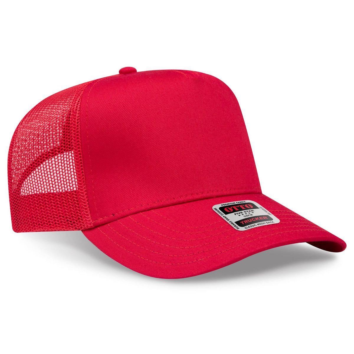 Right View of 002 - Red OTTO CAP 5 Panel Mid Profile Mesh Back Trucker Hat