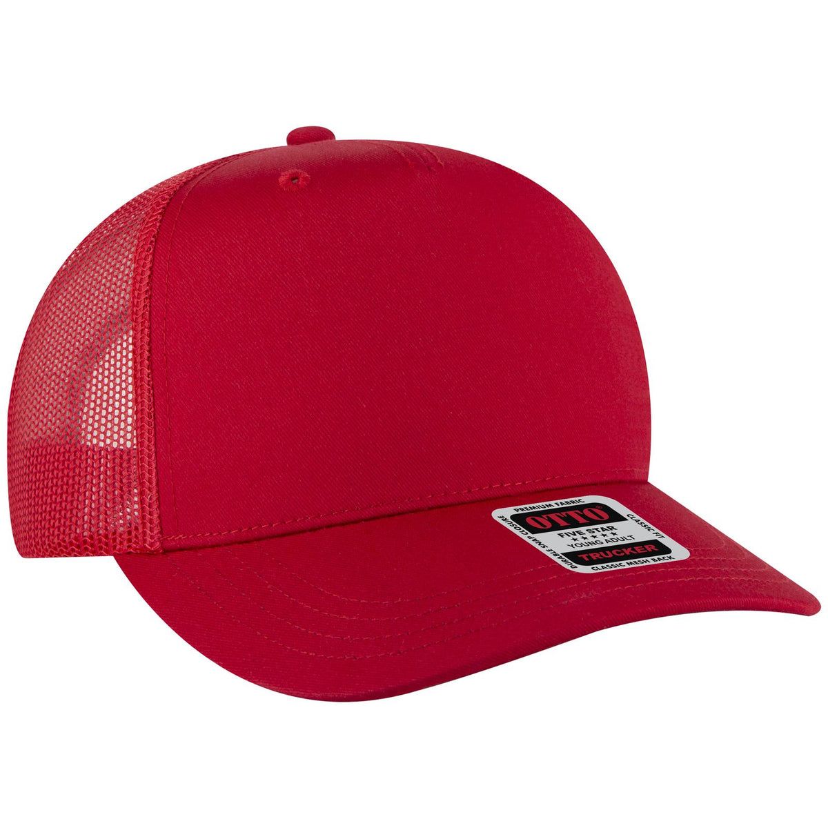 Right View of 002 - Red OTTO CAP 5 Panel Mid Profile Mesh Back Trucker Hat