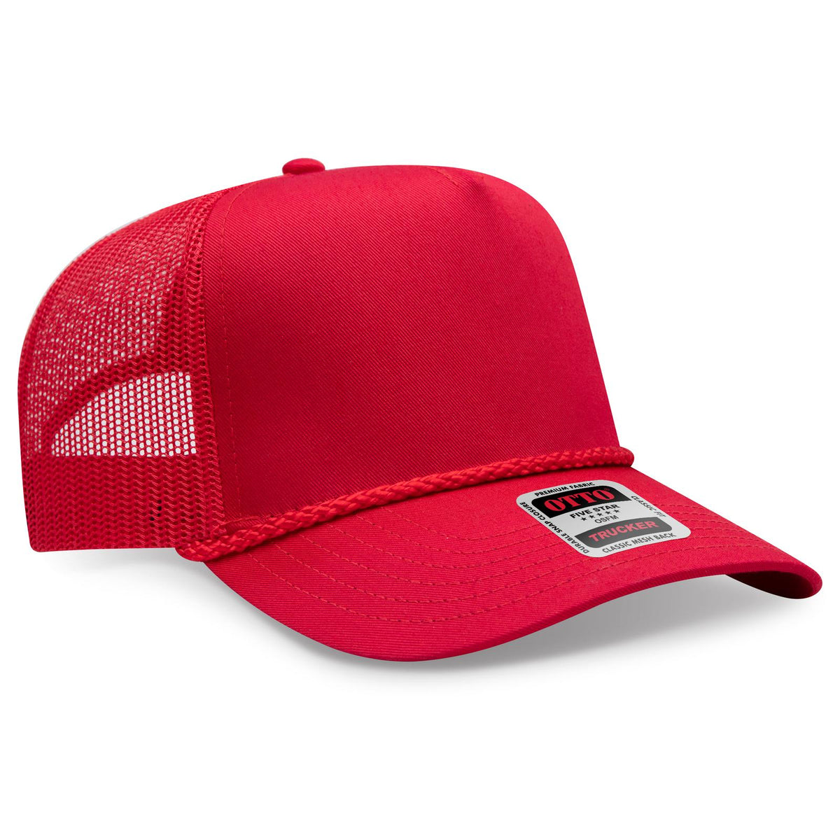 Right View of 002 - Red OTTO CAP 5 Panel Mid Profile Mesh Back Trucker Hat