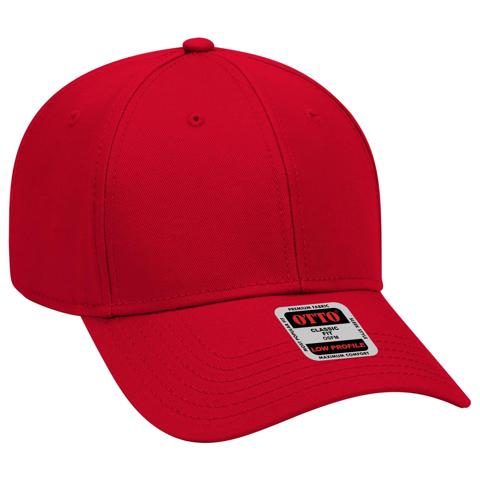 Front View of 002 - Red OTTO CAP 6 Panel Low Profile Baseball Cap