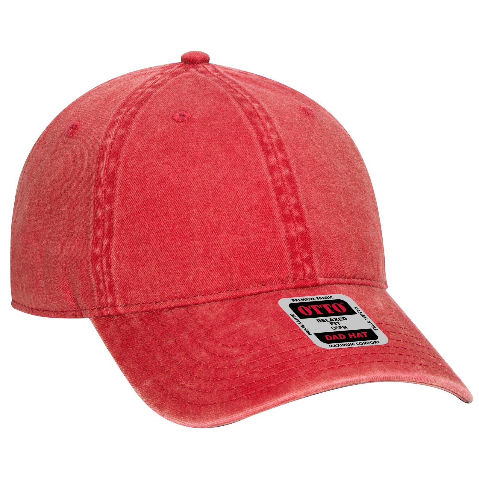 Front View of 002 - Red OTTO CAP 6 Panel Low Profile Dad Hat