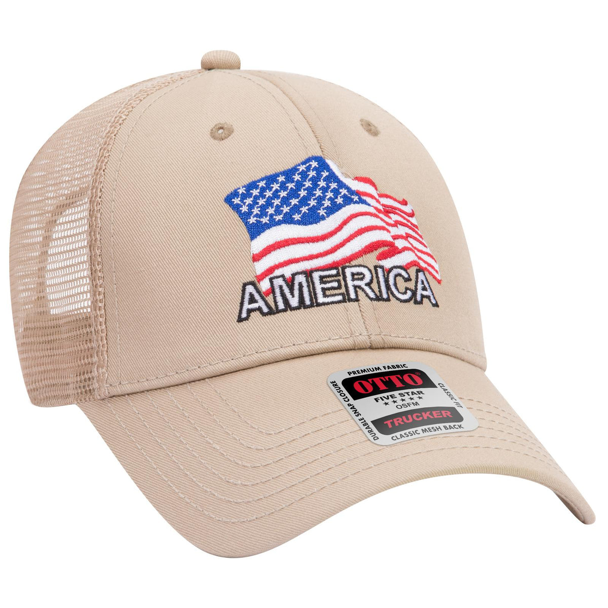 Right View of 002 - Red OTTO CAP 6 Panel Low Profile Mesh Back Trucker Hat