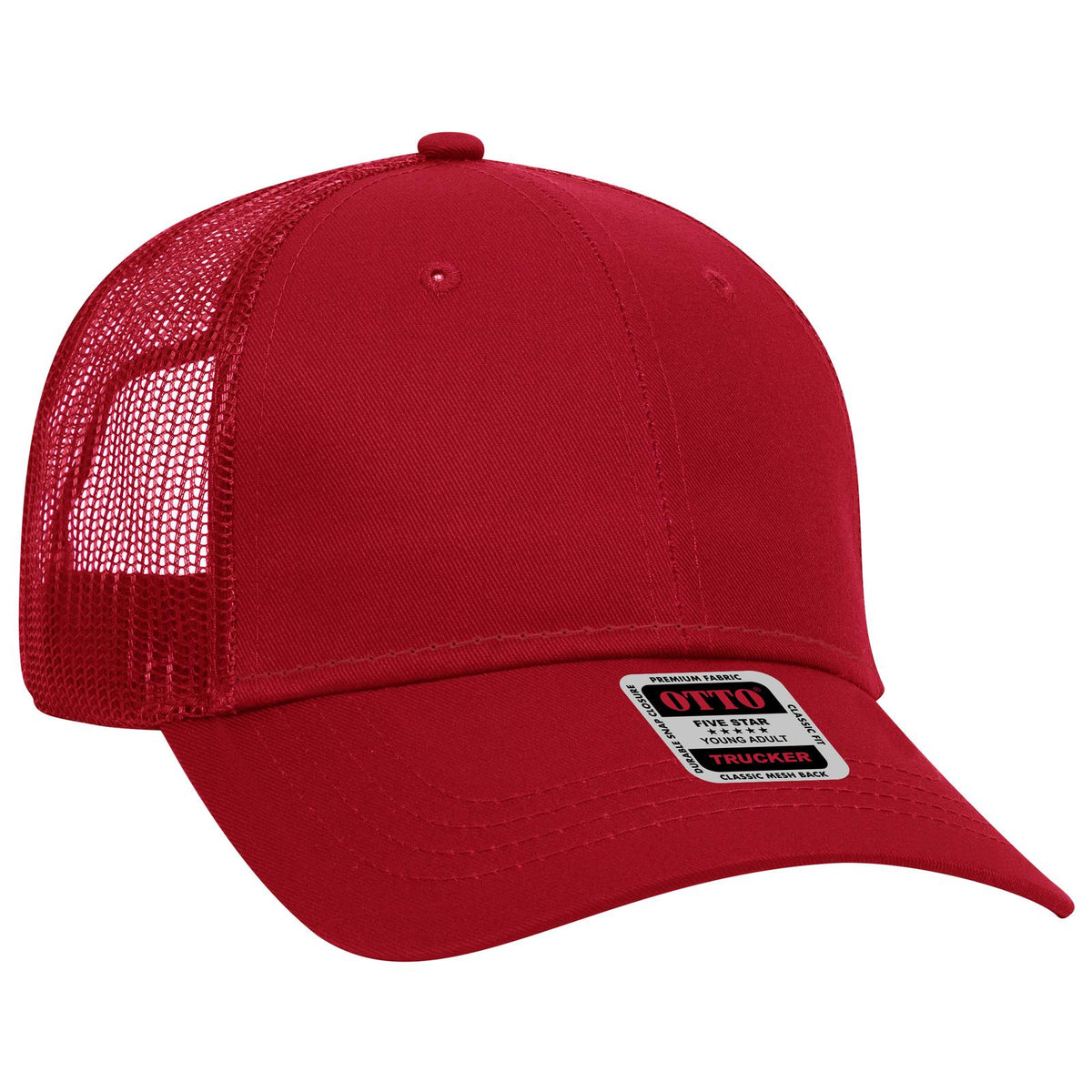 Right View of 002 - Red OTTO CAP 6 Panel Low Profile Mesh Back Trucker Hat