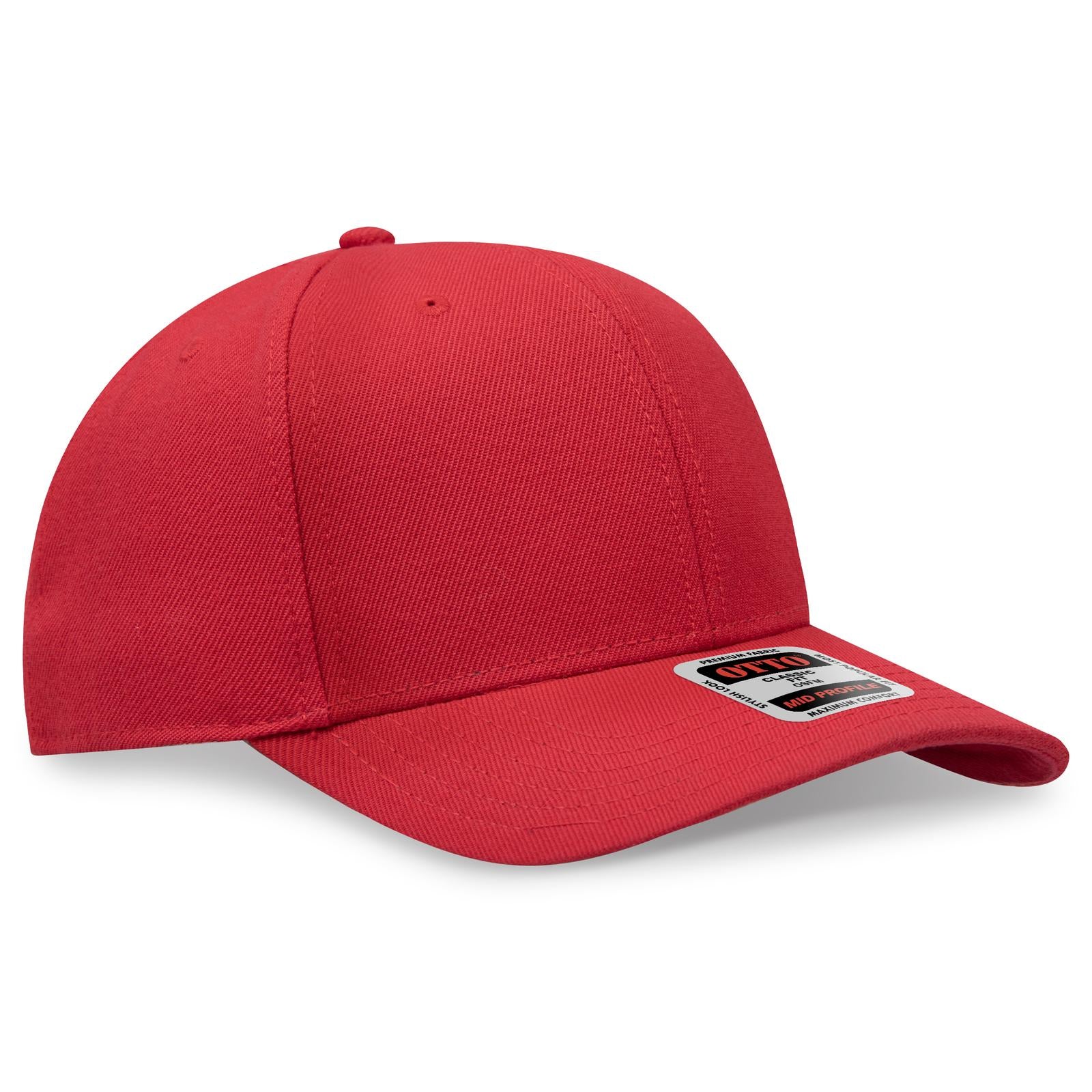 Front View of 002 - Red OTTO CAP 6 Panel Mid Profile Baseball Cap