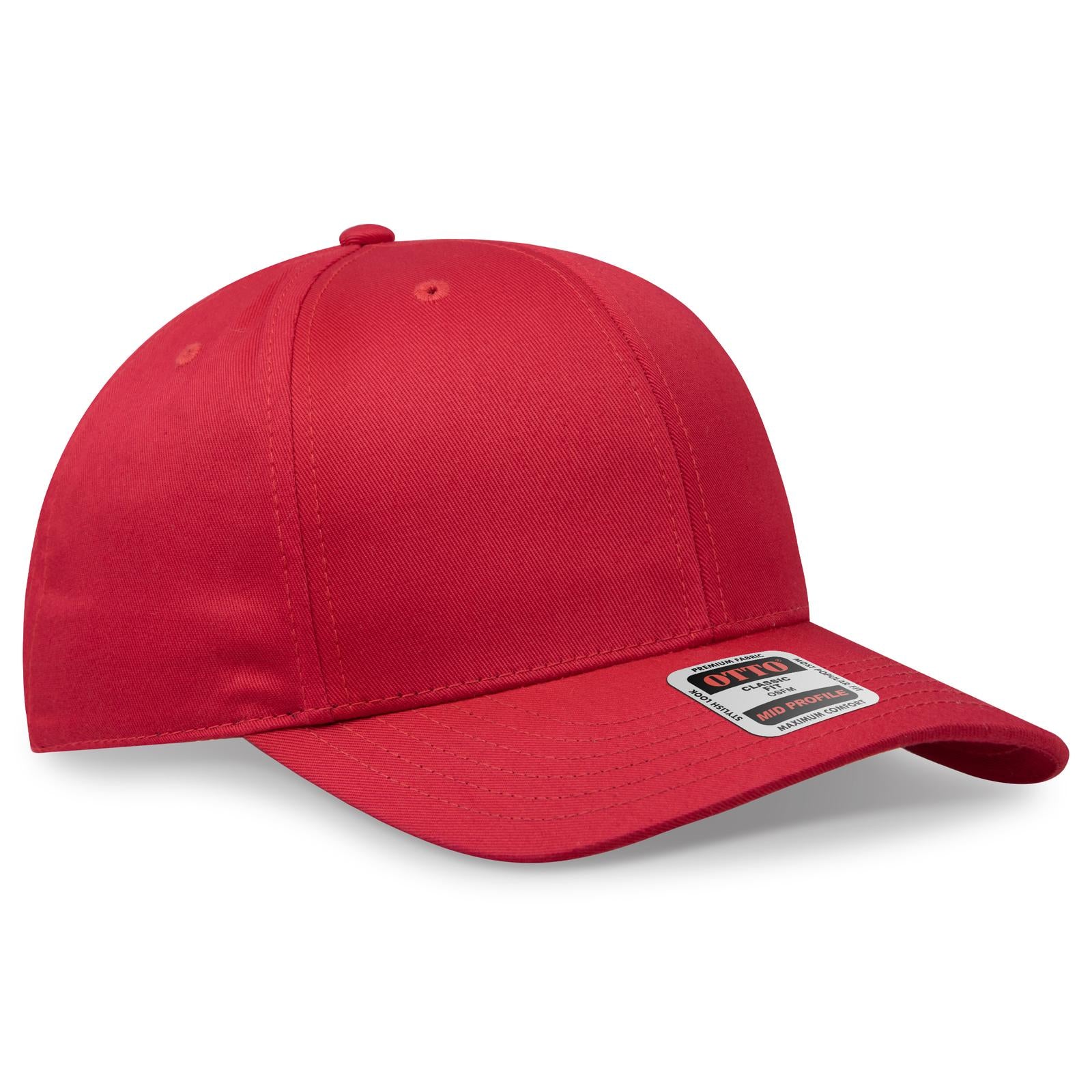 Front View of 002 - Red OTTO CAP 6 Panel Mid Profile Baseball Cap