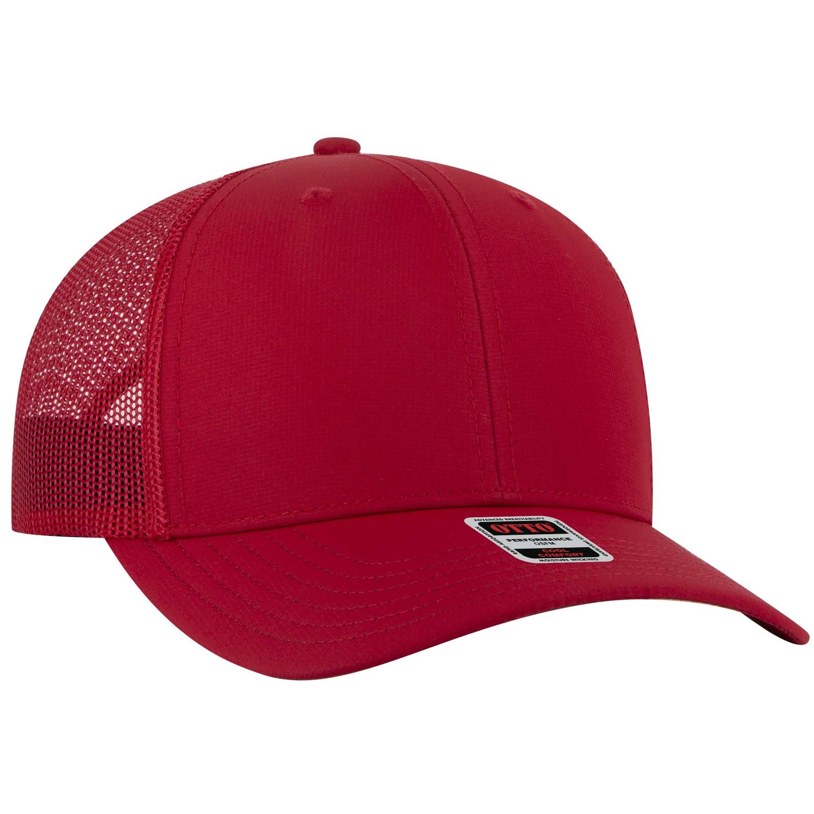 Right View of 002 - Red OTTO CAP 6 Panel Mid Profile Mesh Back Trucker Hat