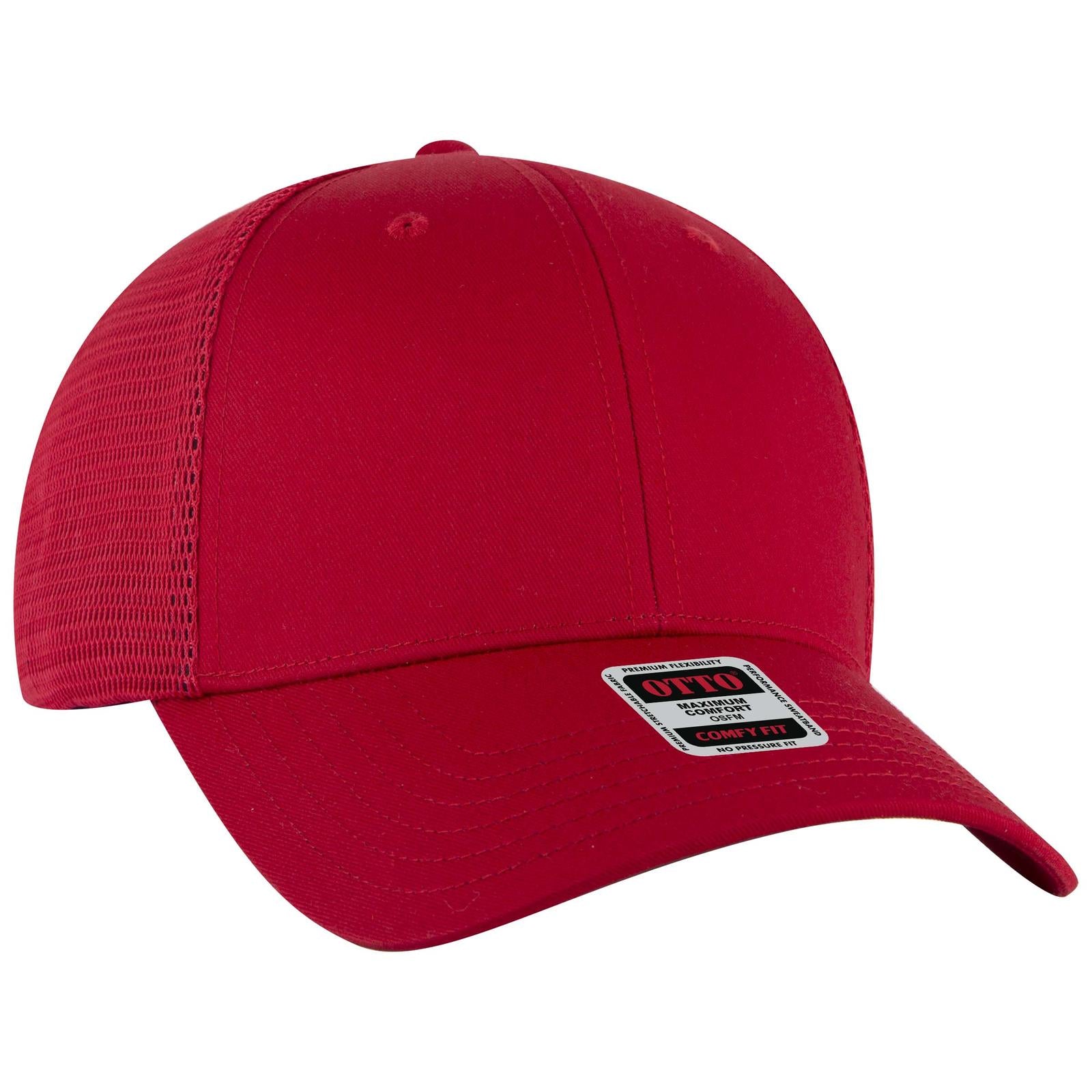 Right View of 002 - Red OTTO CAP "OTTO COMFY FIT" 6 Panel Low Profile Mesh Back Trucker Hat
