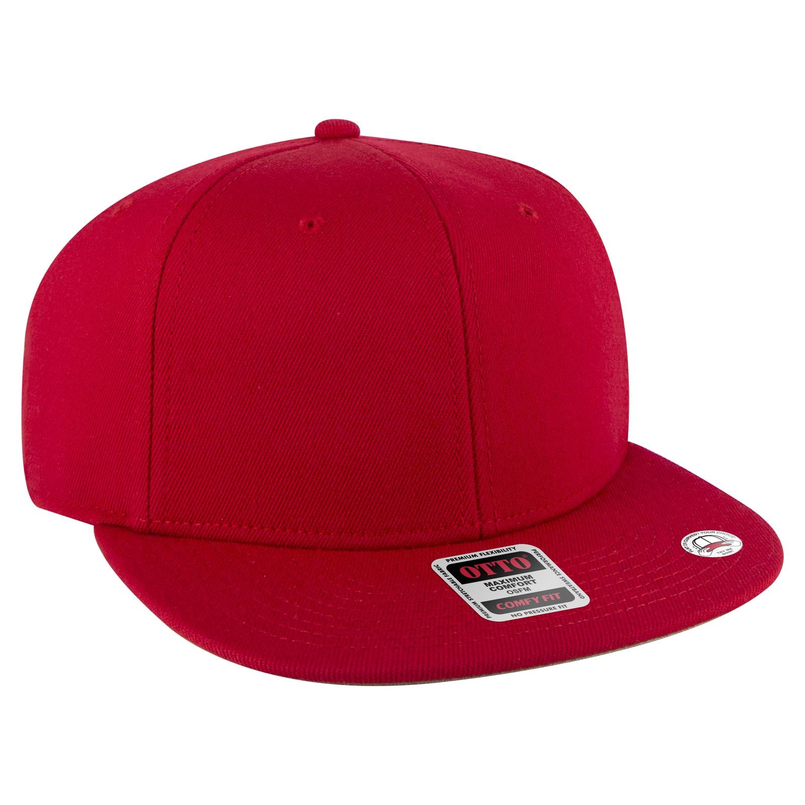 Front View of 002 - Red OTTO CAP "OTTO COMFY FIT" 6 Panel Pro Style Snapback Hat