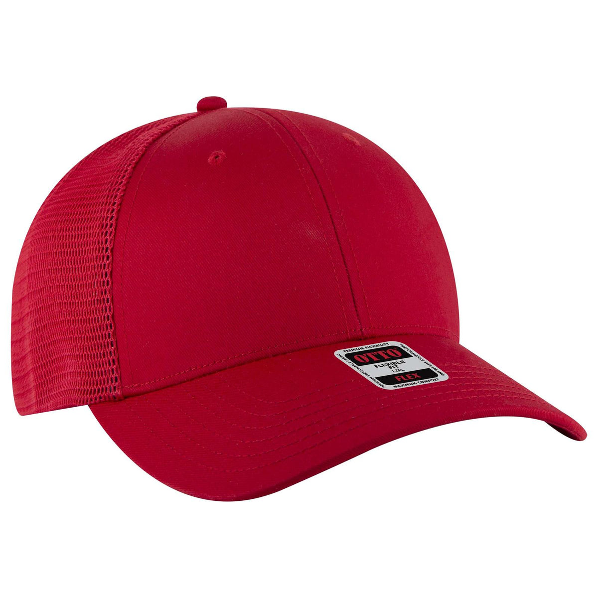 Right View of 002 - Red OTTO CAP "OTTO FLEX" Fitted 6 Panel Low Profile Mesh Back Trucker Hat