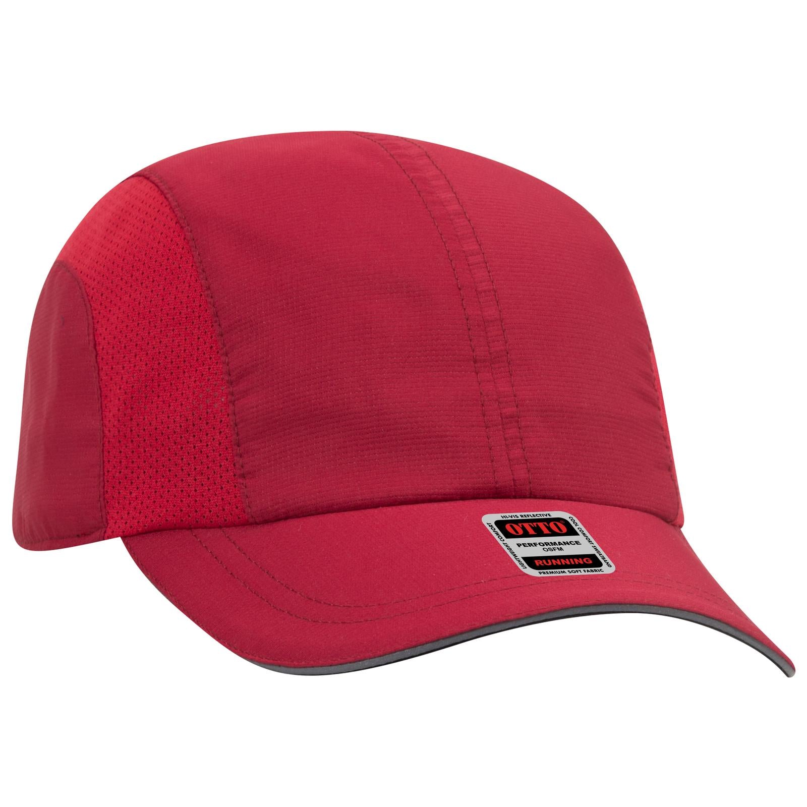 Front View of 002 - Red OTTO CAP Reflective 6 Panel Running Cap