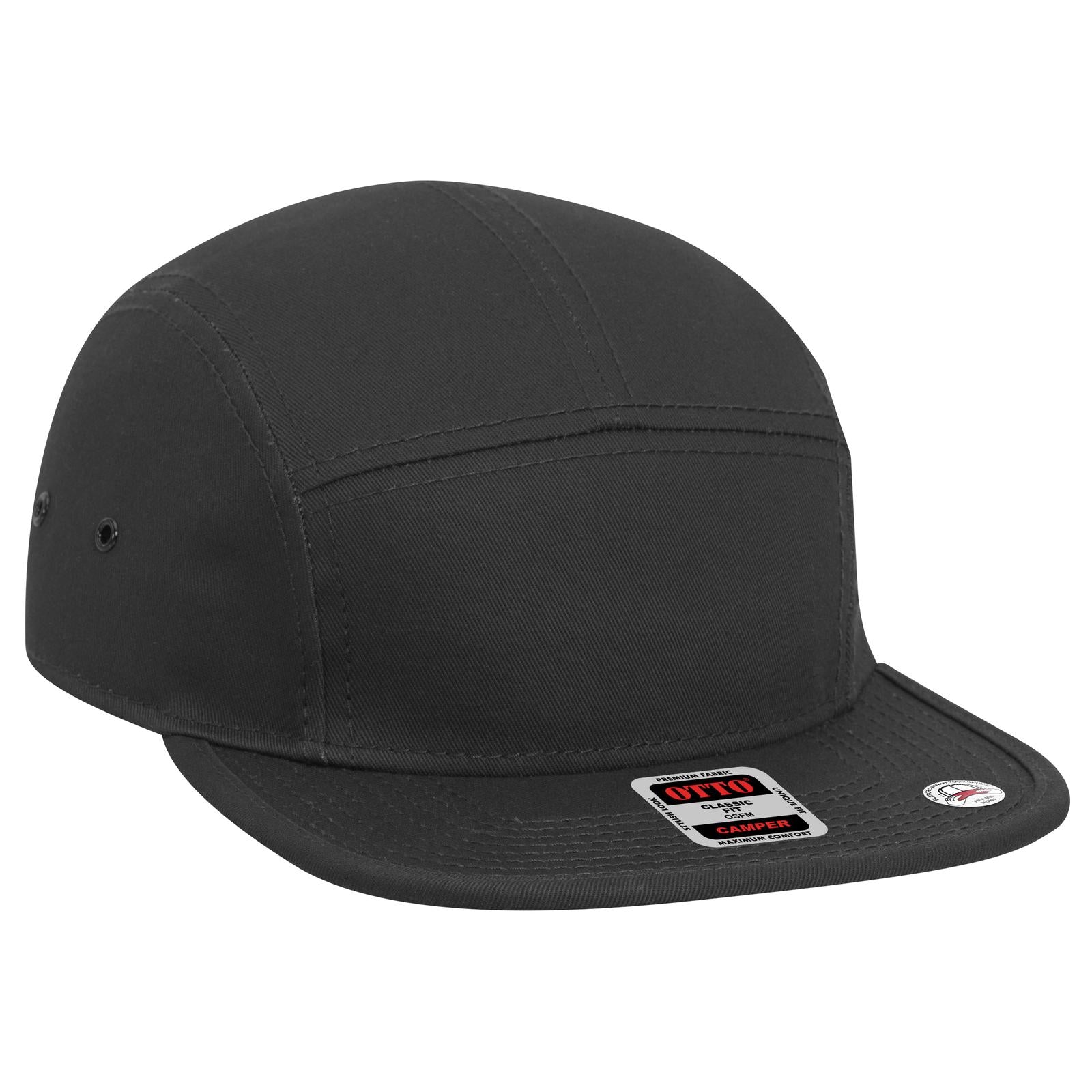 Front View of 003 - Black OTTO CAP 5 Panel Camper Hat