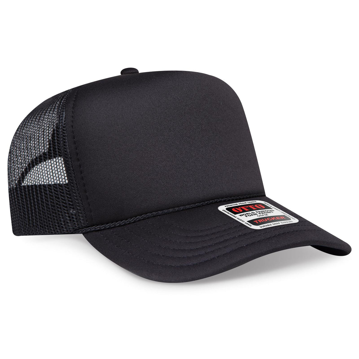 Right View of 003 - Black OTTO CAP 5 Panel High Crown Mesh Back Trucker Hat