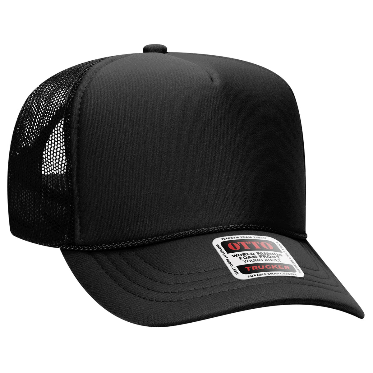 Right View of 003 - Black OTTO CAP 5 Panel High Crown Mesh Back Trucker Hat