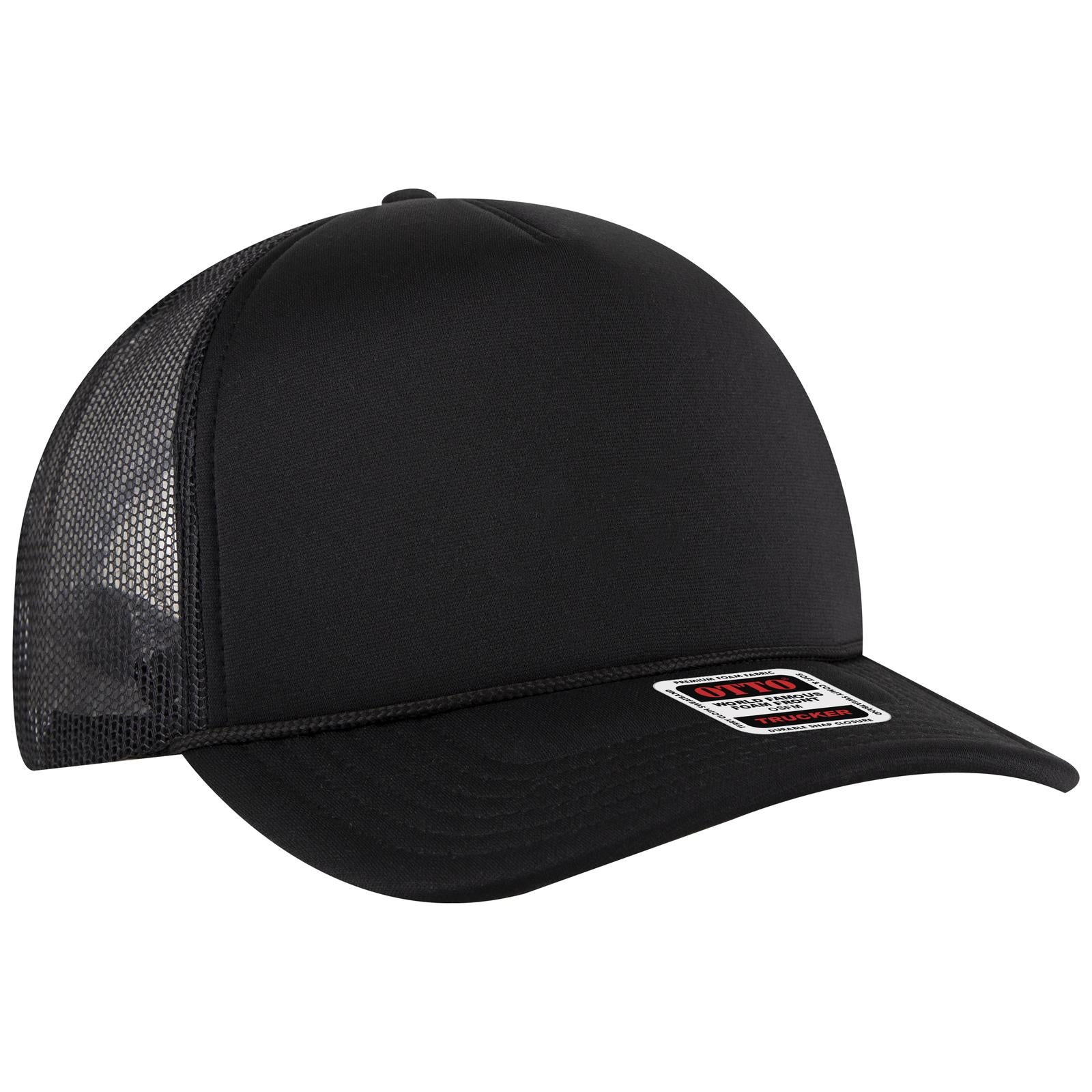 Right View of 003 - Black OTTO CAP 5 Panel High Crown Mesh Back Trucker Hat