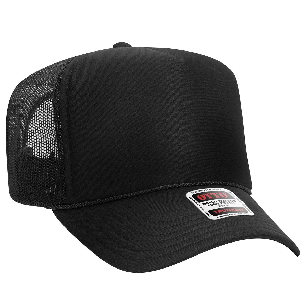Right View of 003 - Black OTTO CAP 5 Panel High Crown Mesh Back Trucker Hat