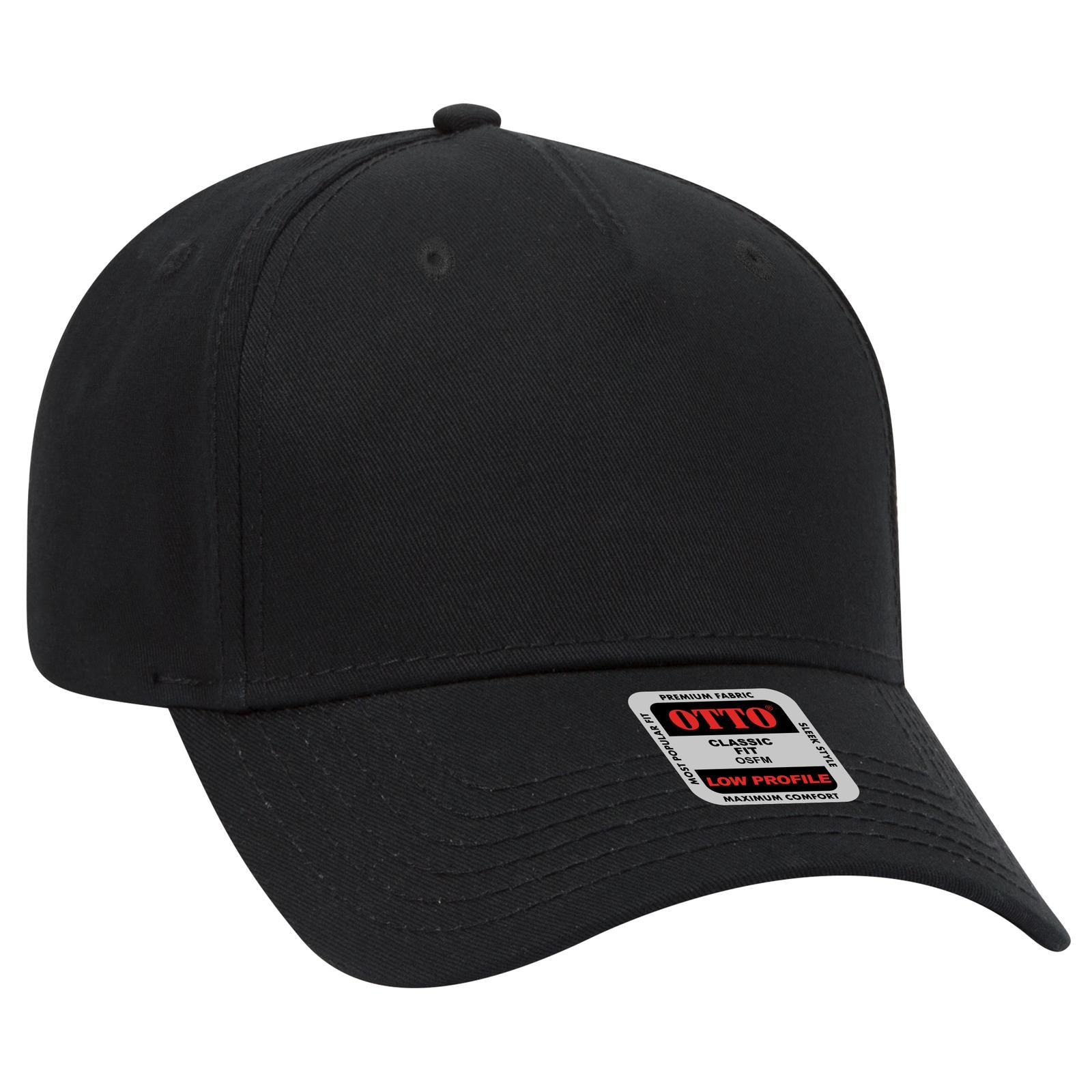 Front View of 003 - Black OTTO CAP 5 Panel Low Profile Baseball Cap