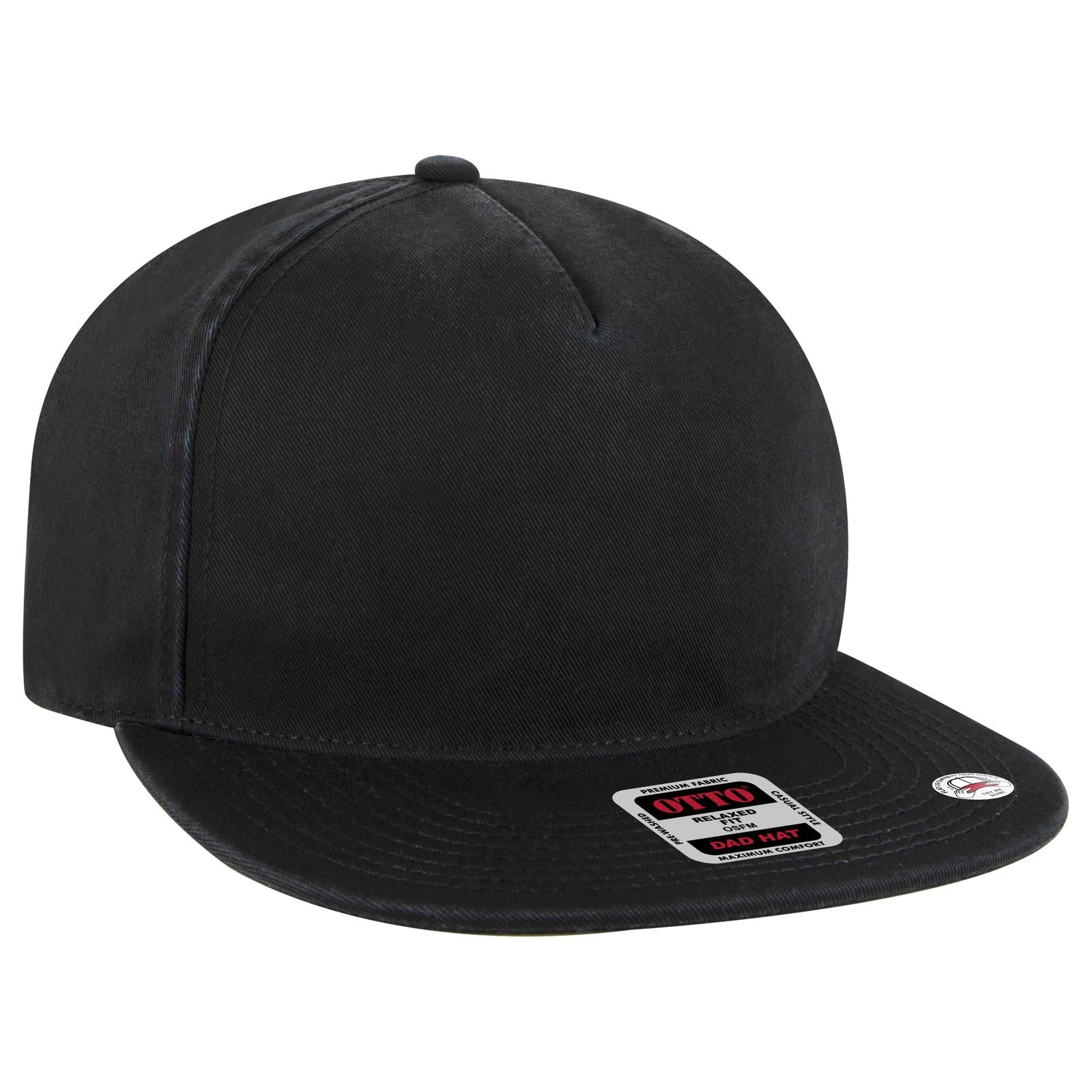 Front View of 003 - Black OTTO CAP 5 Panel Low Profile Dad Hat