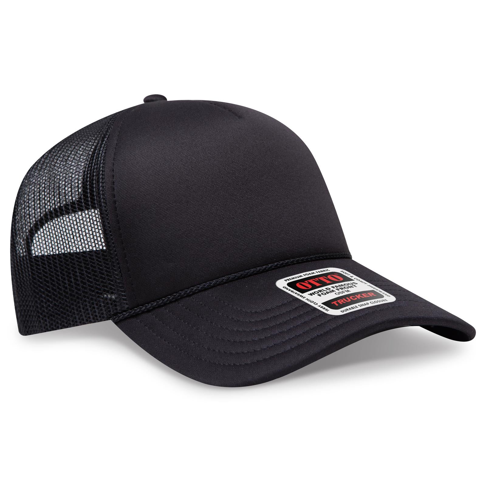 Right View of 003 - Black OTTO CAP 5 Panel Low Profile Mesh Back Trucker Hat