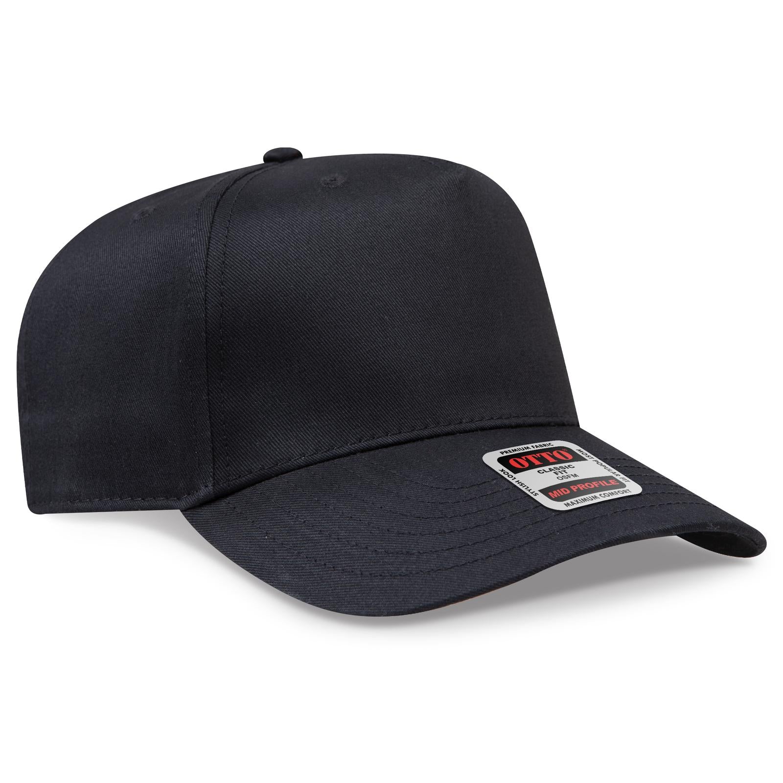 Front View of 003 - Black OTTO CAP 5 Panel Mid Profile Baseball Cap