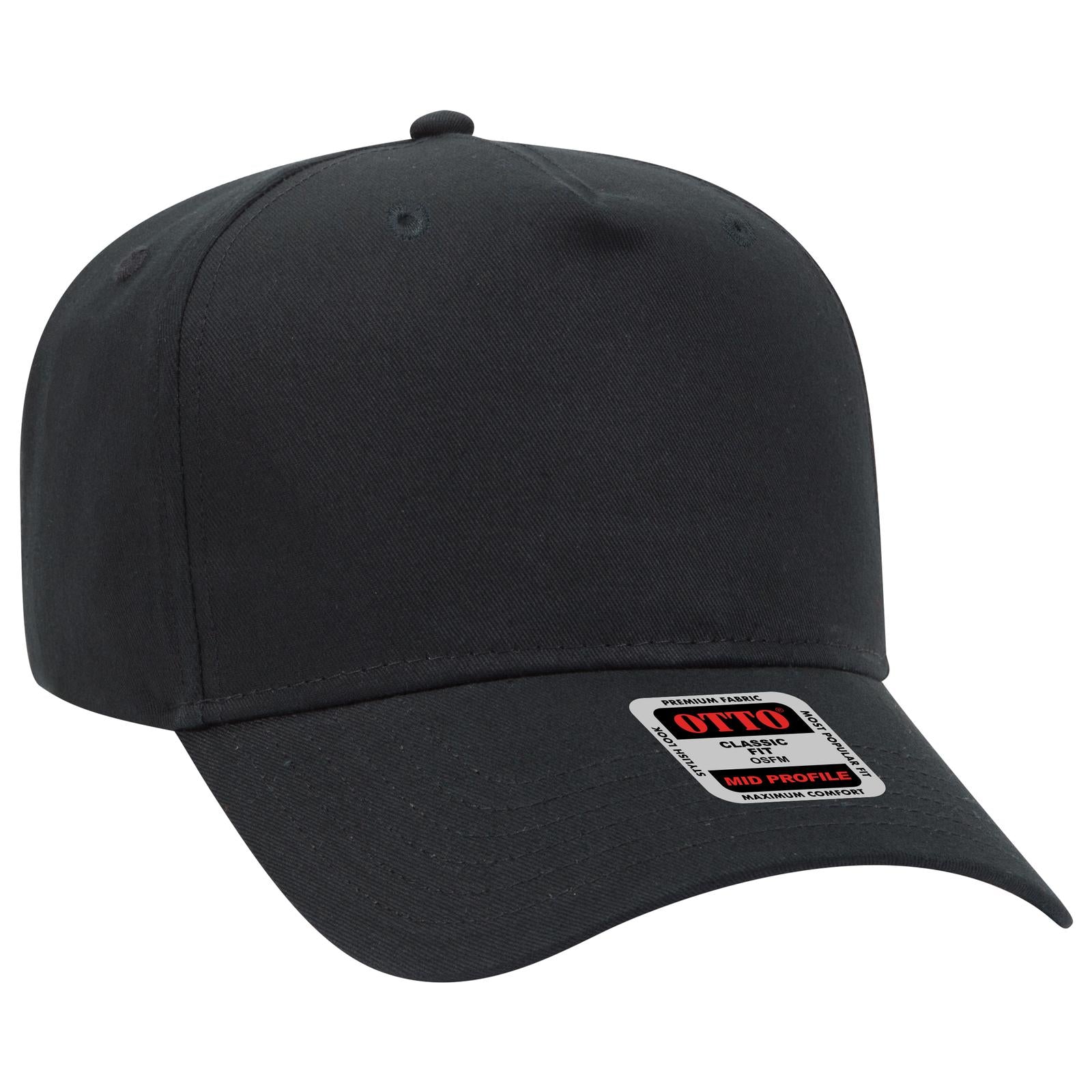 Front View of 003 - Black OTTO CAP 5 Panel Mid Profile Baseball Cap