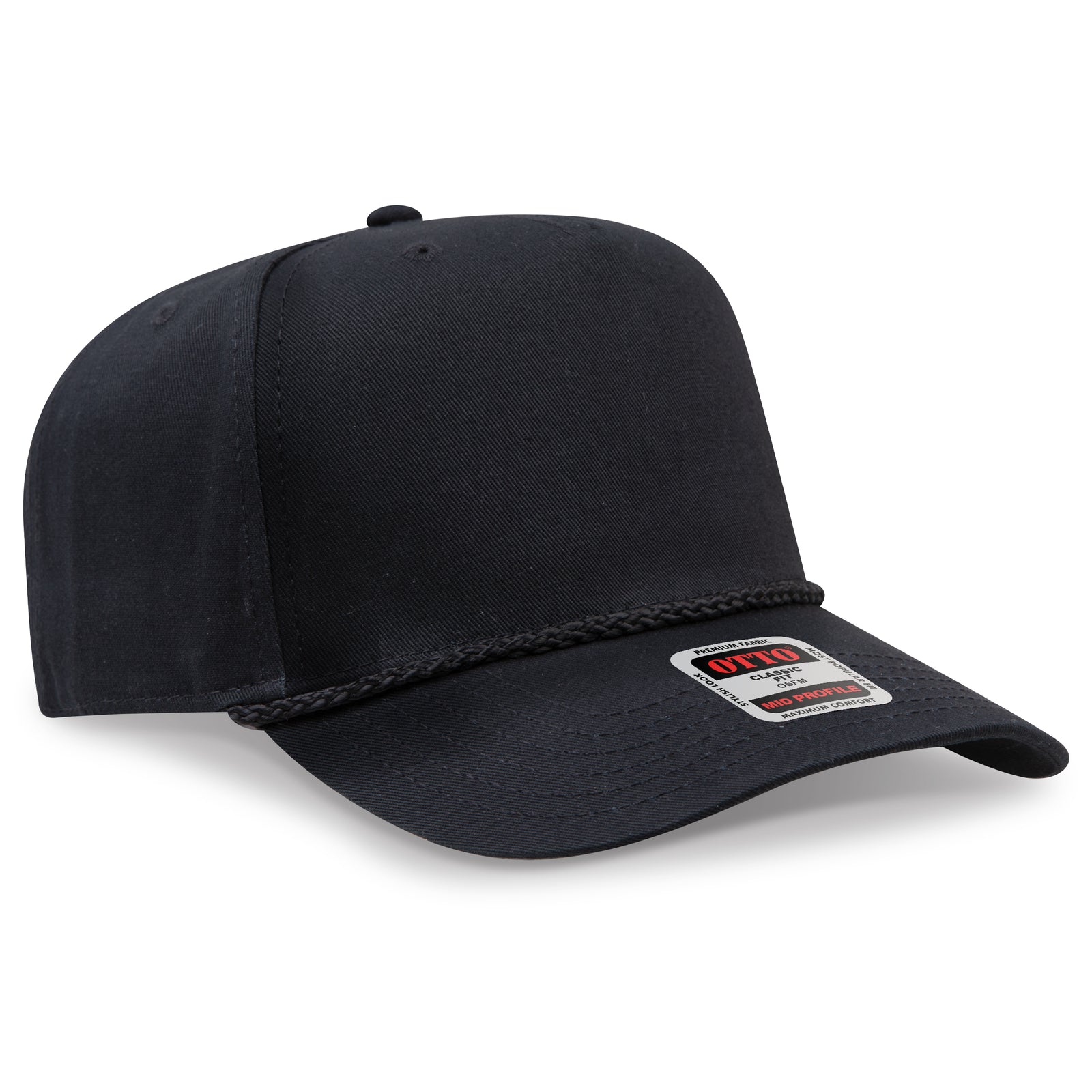 Right View of 003 - Black OTTO CAP 5 Panel Mid Profile Baseball Cap