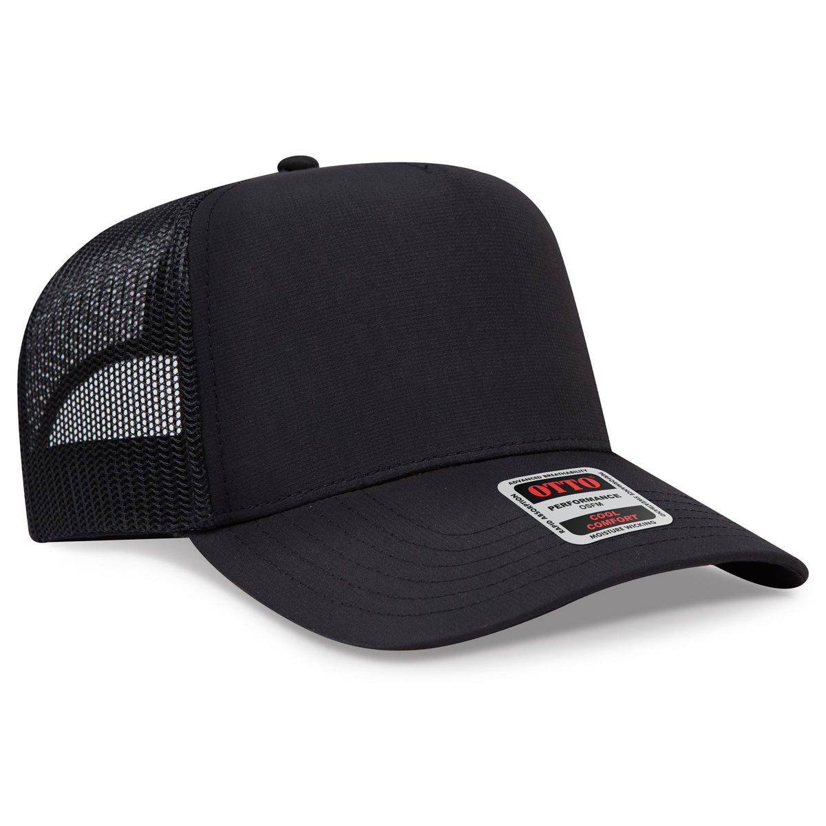 Right View of 003 - Black OTTO CAP 5 Panel Mid Profile Mesh Back Trucker Hat