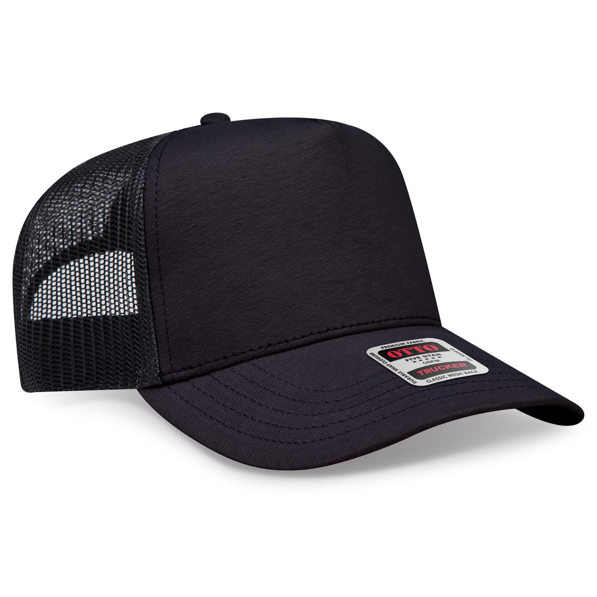 Right View of 003 - Black OTTO CAP 5 Panel Mid Profile Mesh Back Trucker Hat